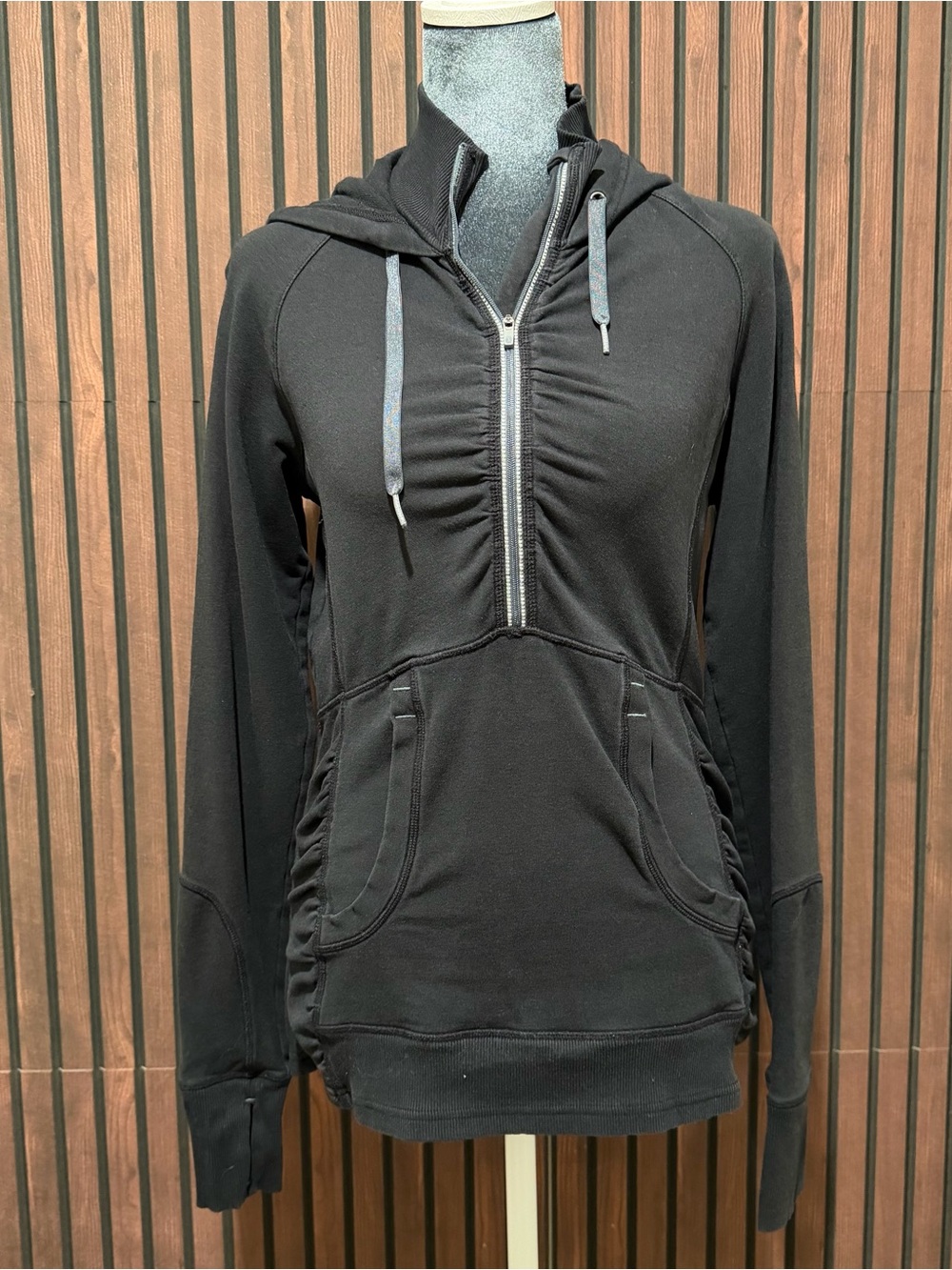 Athleta Heavenly Hail Hoodie Black Half Zip Ruched Medium